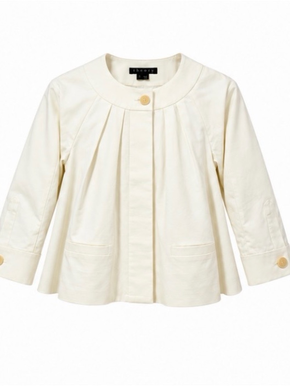 Theory Idoniel Ivory Swing Jacket S Pleated Cropped Quiet Luxury Minimalist